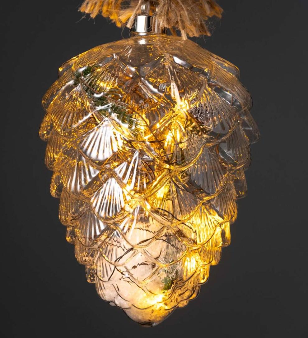 Plow &amp; Hearth Fireplace &amp; Mantel Décor | Fireplace &amp; Hearth Indoor/Outdoor Oversized Lighted Glass Ornament With Greenery - Ball