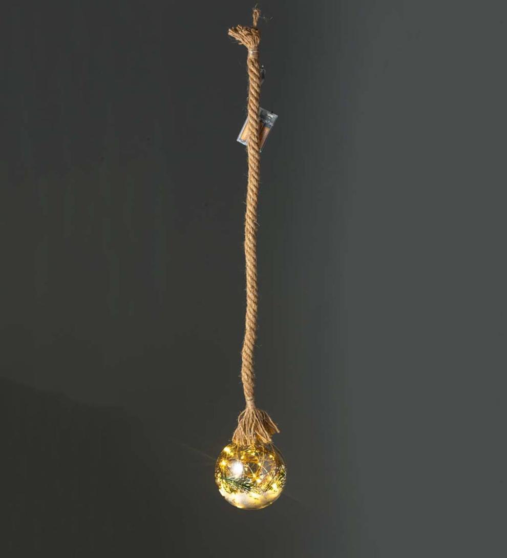 Plow &amp; Hearth Fireplace &amp; Mantel Décor | Fireplace &amp; Hearth Indoor/Outdoor Oversized Lighted Glass Ornament With Greenery - Ball