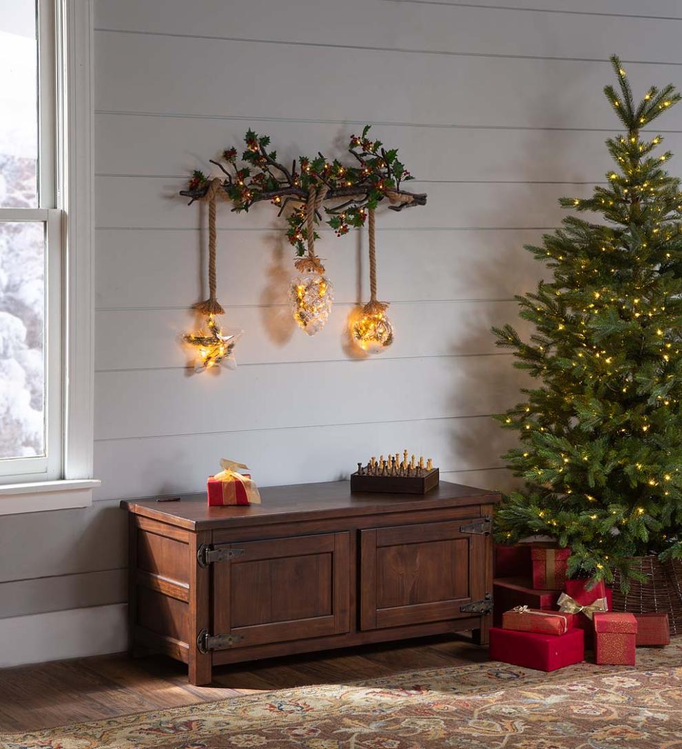 Plow &amp; Hearth Fireplace &amp; Mantel Décor | Fireplace &amp; Hearth Indoor/Outdoor Oversized Lighted Glass Ornament With Greenery - Ball