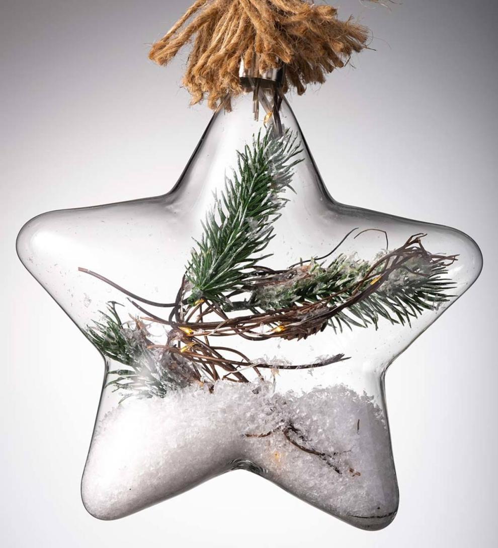 Plow &amp; Hearth Fireplace &amp; Mantel Décor | Fireplace &amp; Hearth Indoor/Outdoor Oversized Lighted Glass Ornament With Greenery - Ball