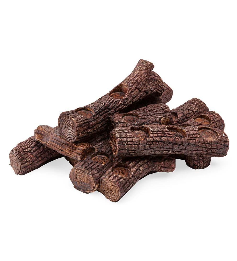 Plow &amp; Hearth Fireplace &amp; Mantel Décor | Fireplace &amp; Hearth Large Log Fireplace Candle Holder - Oak