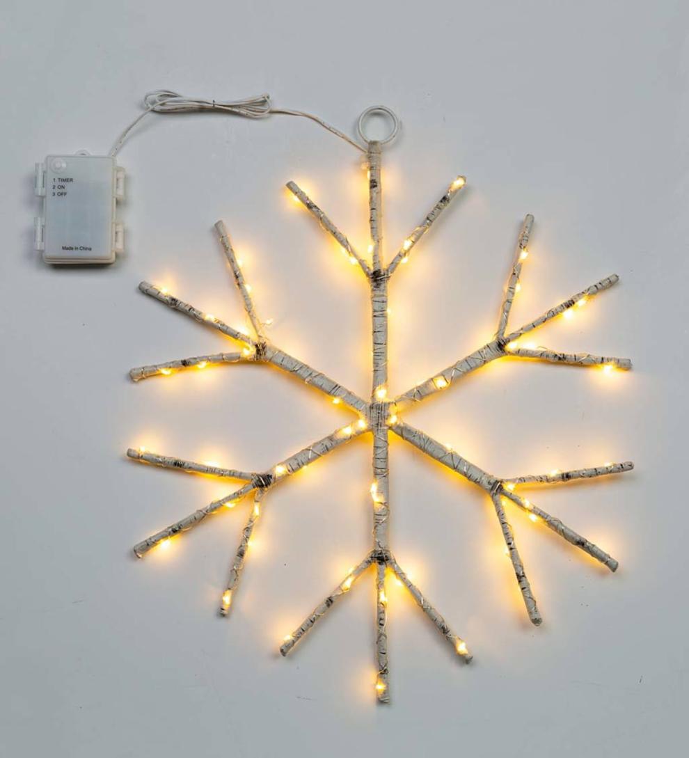 Plow &amp; Hearth Fireplace &amp; Mantel Décor | Fireplace &amp; Hearth Lighted Birch Branch Snowflake Hanging Accent - White