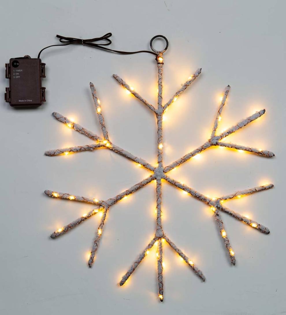 Plow &amp; Hearth Fireplace &amp; Mantel Décor | Fireplace &amp; Hearth Lighted Birch Branch Snowflake Hanging Accent - White