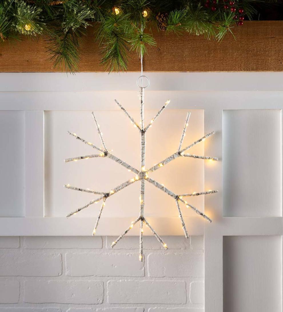 Plow &amp; Hearth Fireplace &amp; Mantel Décor | Fireplace &amp; Hearth Lighted Birch Branch Snowflake Hanging Accent - White