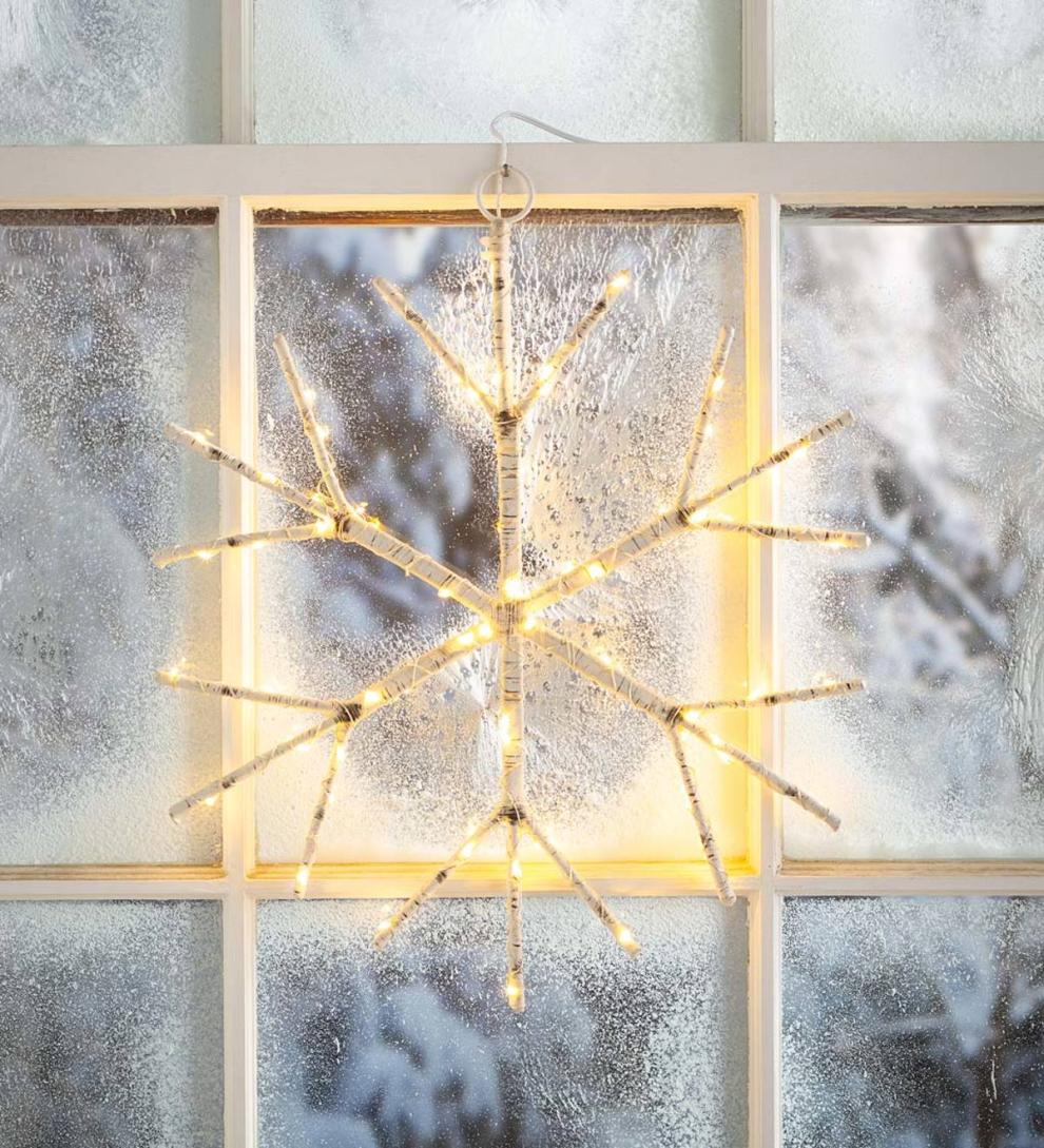 Plow &amp; Hearth Fireplace &amp; Mantel Décor | Fireplace &amp; Hearth Lighted Birch Branch Snowflake Hanging Accent - White