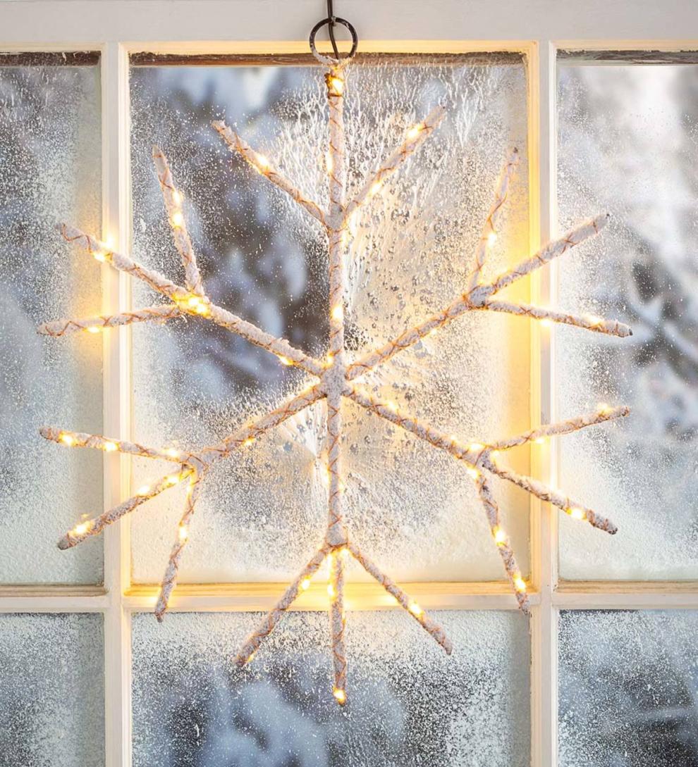 Plow &amp; Hearth Fireplace &amp; Mantel Décor | Fireplace &amp; Hearth Lighted Birch Branch Snowflake Hanging Accent - White