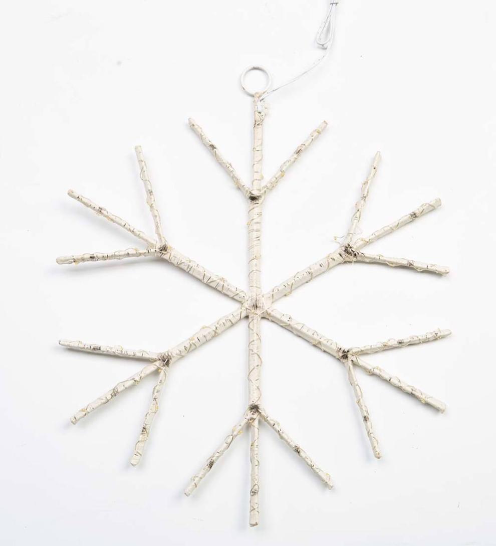 Plow &amp; Hearth Fireplace &amp; Mantel Décor | Fireplace &amp; Hearth Lighted Birch Branch Snowflake Hanging Accent - White