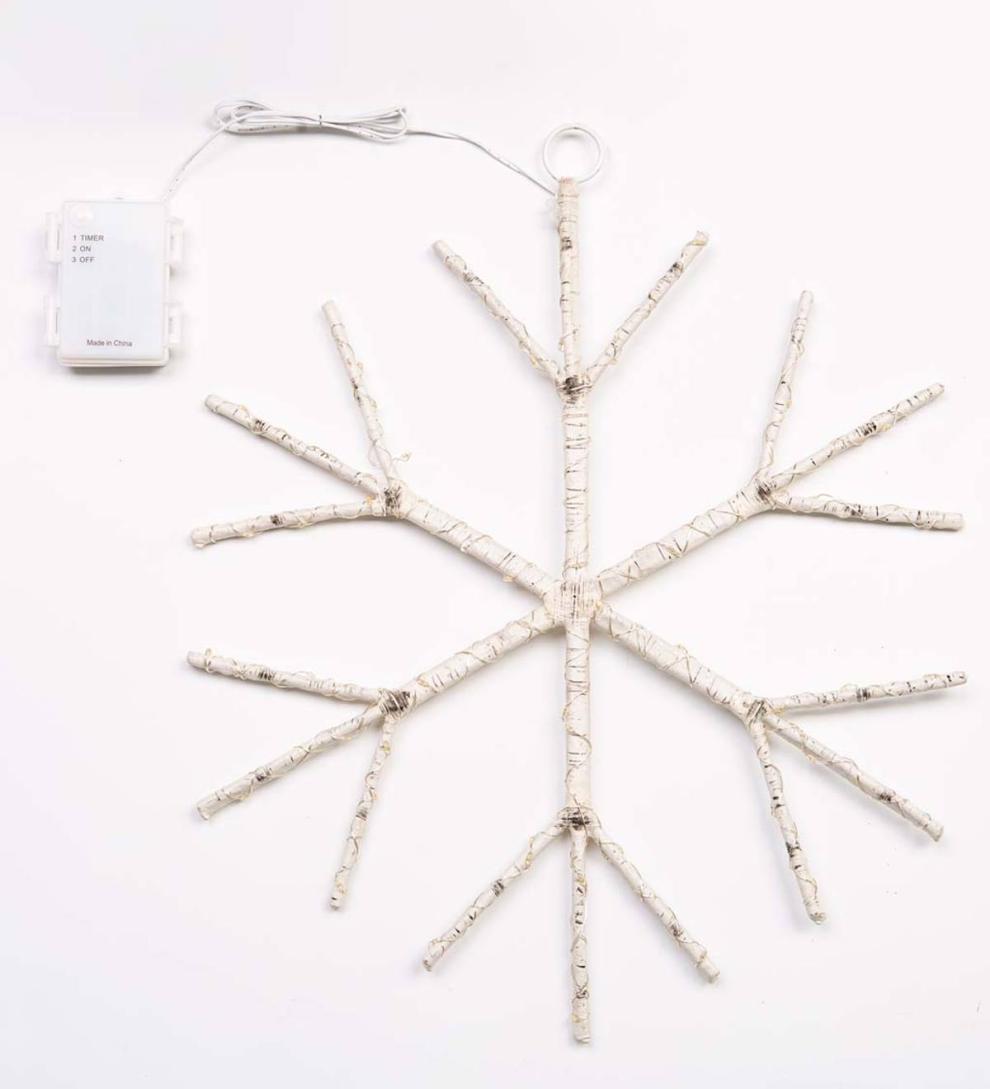 Plow &amp; Hearth Fireplace &amp; Mantel Décor | Fireplace &amp; Hearth Lighted Birch Branch Snowflake Hanging Accent - White