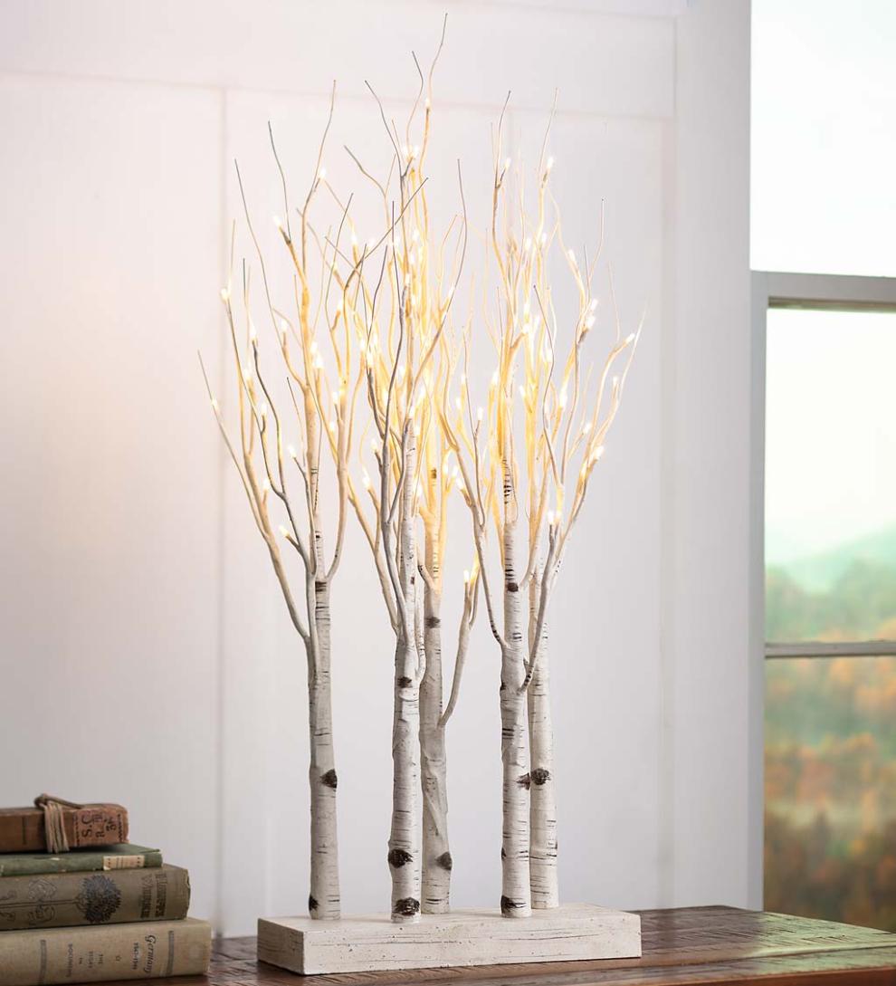 Plow &amp; Hearth Fireplace &amp; Mantel Décor | Fireplace &amp; Hearth Lighted Birch Line Treescape Accent