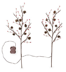 Plow &amp; Hearth Fireplace &amp; Mantel Décor | Fireplace &amp; Hearth Lighted Branches With Natural Pine Cones And Faux Red Berries