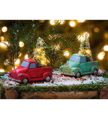 Plow &amp; Hearth Fireplace &amp; Mantel Décor | Fireplace &amp; Hearth Lighted Holiday Trucks With Trees Statuaries, Set Of 3