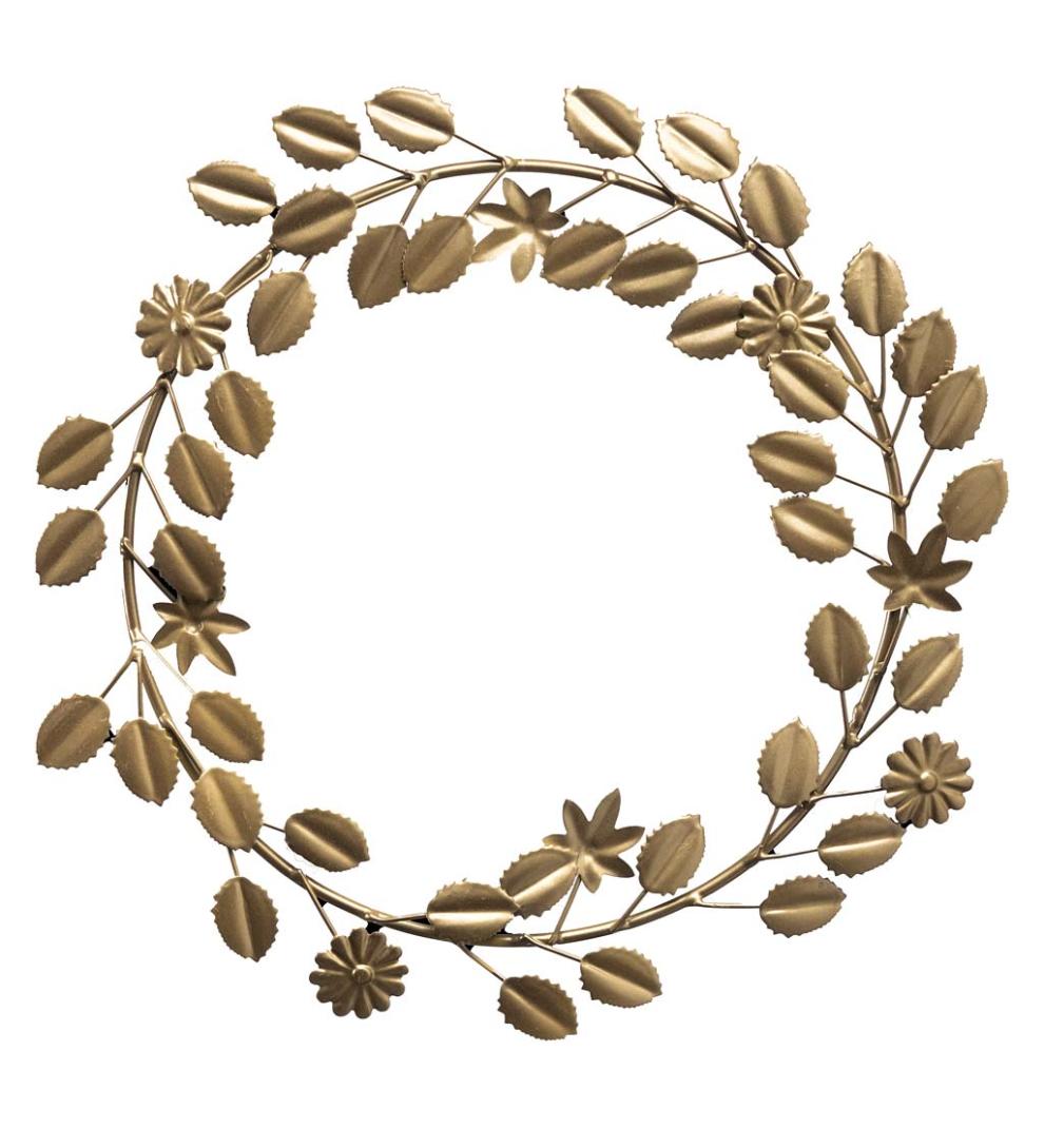 Plow &amp; Hearth Fireplace &amp; Mantel Décor | Fireplace &amp; Hearth Metal Floral And Foliage Wreath With Golden Finish