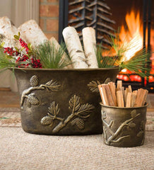 Plow &amp; Hearth Fireplace &amp; Mantel Décor | Fireplace &amp; Hearth Pine Cone Cast Aluminum Wood Storage Containers
