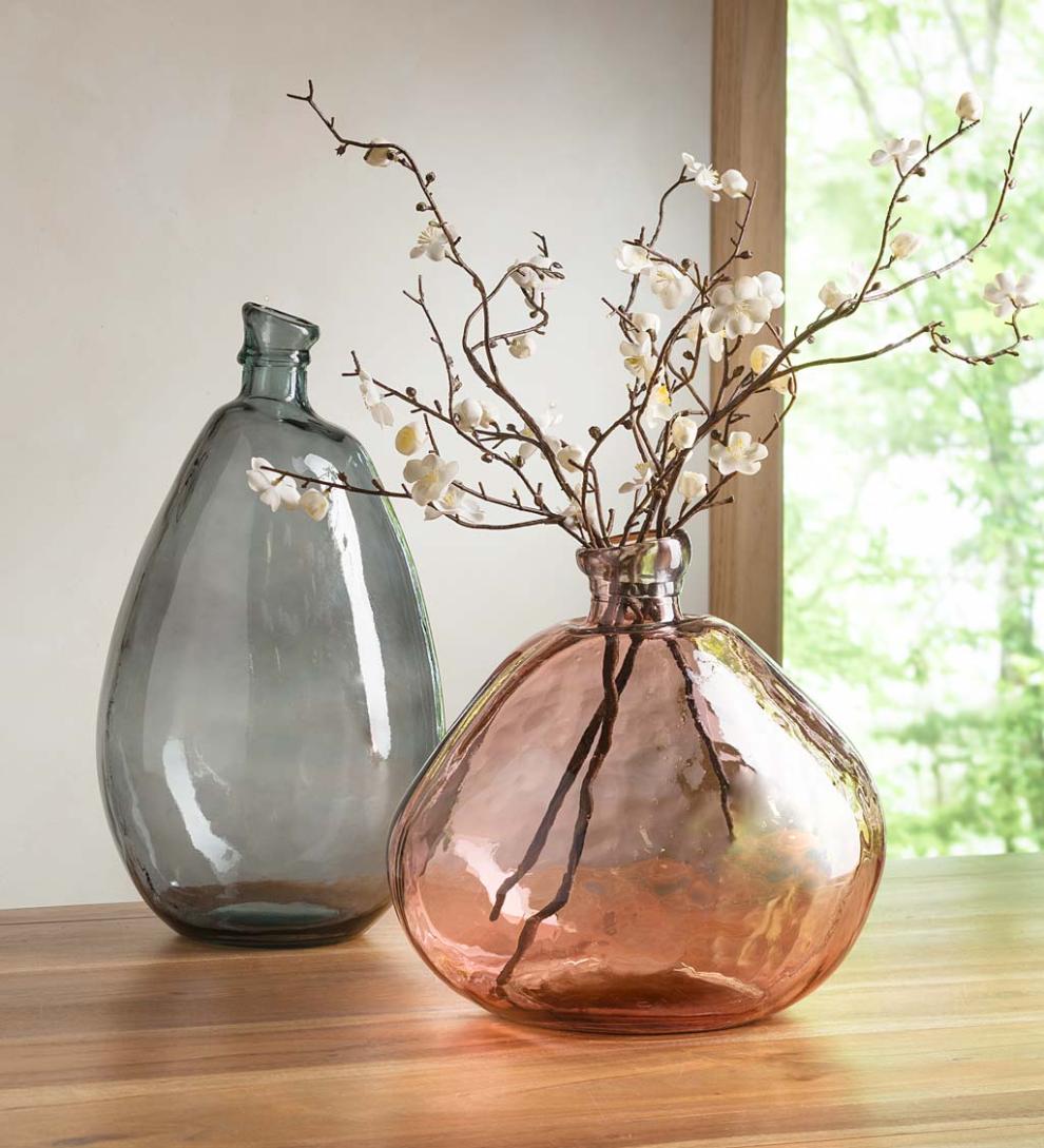 Plow &amp; Hearth Fireplace &amp; Mantel Décor | Fireplace &amp; Hearth Pink And Gray Recycled Glass Balloon Vases, Set Of 2 - Pink/ Gray