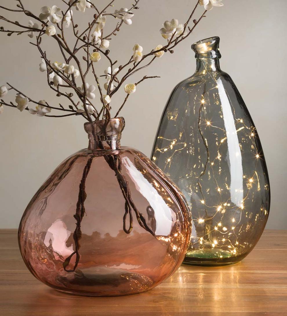 Plow &amp; Hearth Fireplace &amp; Mantel Décor | Fireplace &amp; Hearth Pink And Gray Recycled Glass Balloon Vases, Set Of 2 - Pink/ Gray