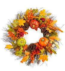 Plow &amp; Hearth Fireplace &amp; Mantel Décor | Fireplace &amp; Hearth Pumpkins And Pine Cones Fall Wreath