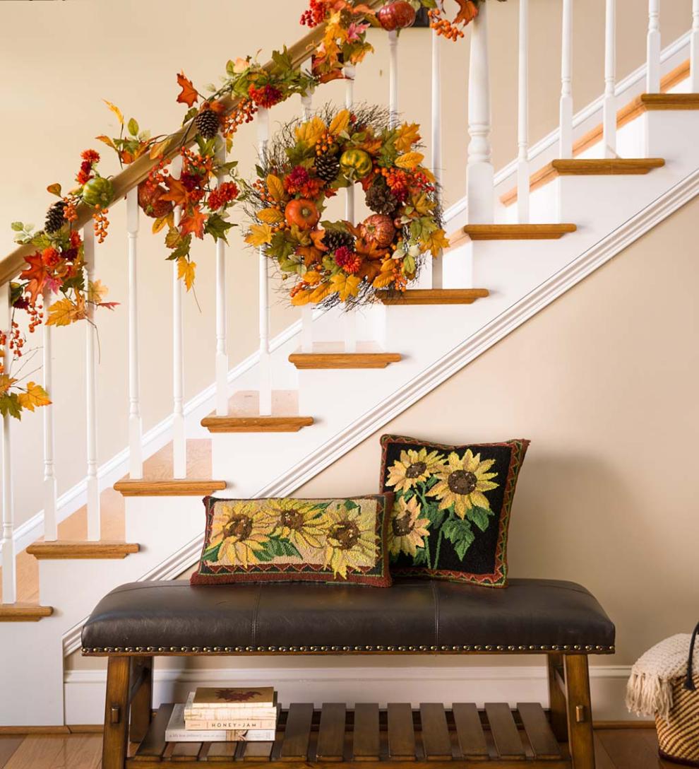 Plow &amp; Hearth Fireplace &amp; Mantel Décor | Fireplace &amp; Hearth Pumpkins And Pine Cones Fall Wreath