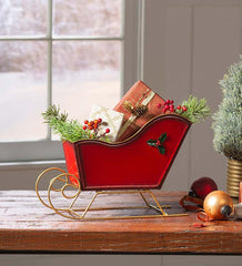 Plow &amp; Hearth Fireplace &amp; Mantel Décor | Fireplace &amp; Hearth Victorian Christmas Red Metal Tabletop Sleigh
