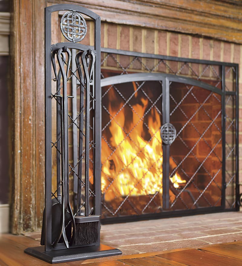 Plow &amp; Hearth Fireplace Screens With Doors | Fireplace &amp; Hearth 2-Door Celtic Knot Flat Steel Fire Screens And Accessories