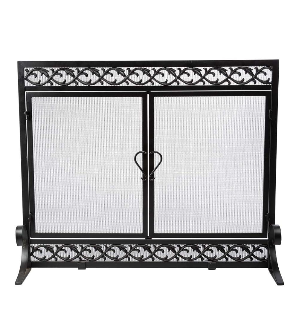 Plow &amp; Hearth Fireplace Screens With Doors | Fireplace &amp; Hearth Cast Iron Scrollwork Fire Screen With Doors
