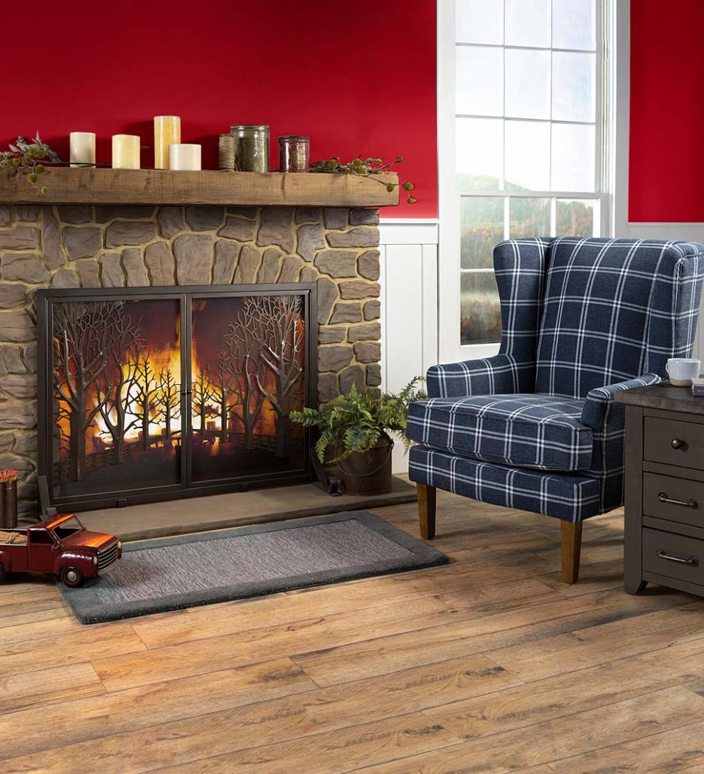 Plow &amp; Hearth Fireplace Screens With Doors | Fireplace &amp; Hearth Country Road Tree Line Fireplace Screen With Doors