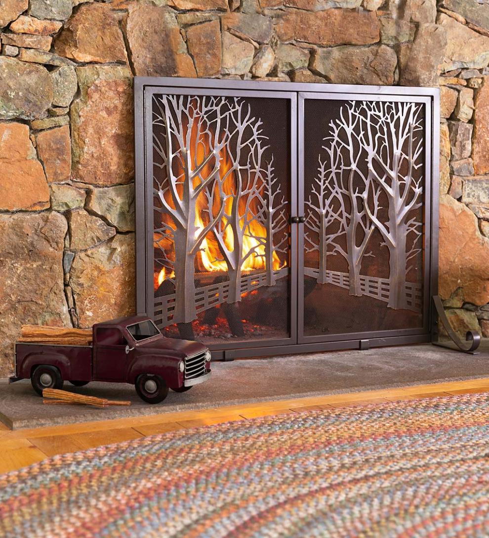 Plow &amp; Hearth Fireplace Screens With Doors | Fireplace &amp; Hearth Country Road Tree Line Fireplace Screen With Doors
