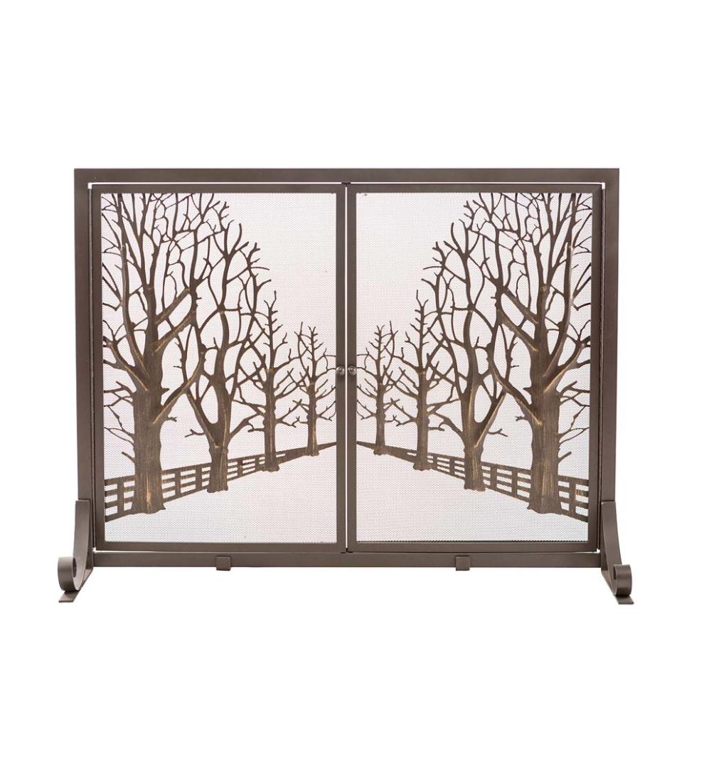 Plow &amp; Hearth Fireplace Screens With Doors | Fireplace &amp; Hearth Country Road Tree Line Fireplace Screen With Doors