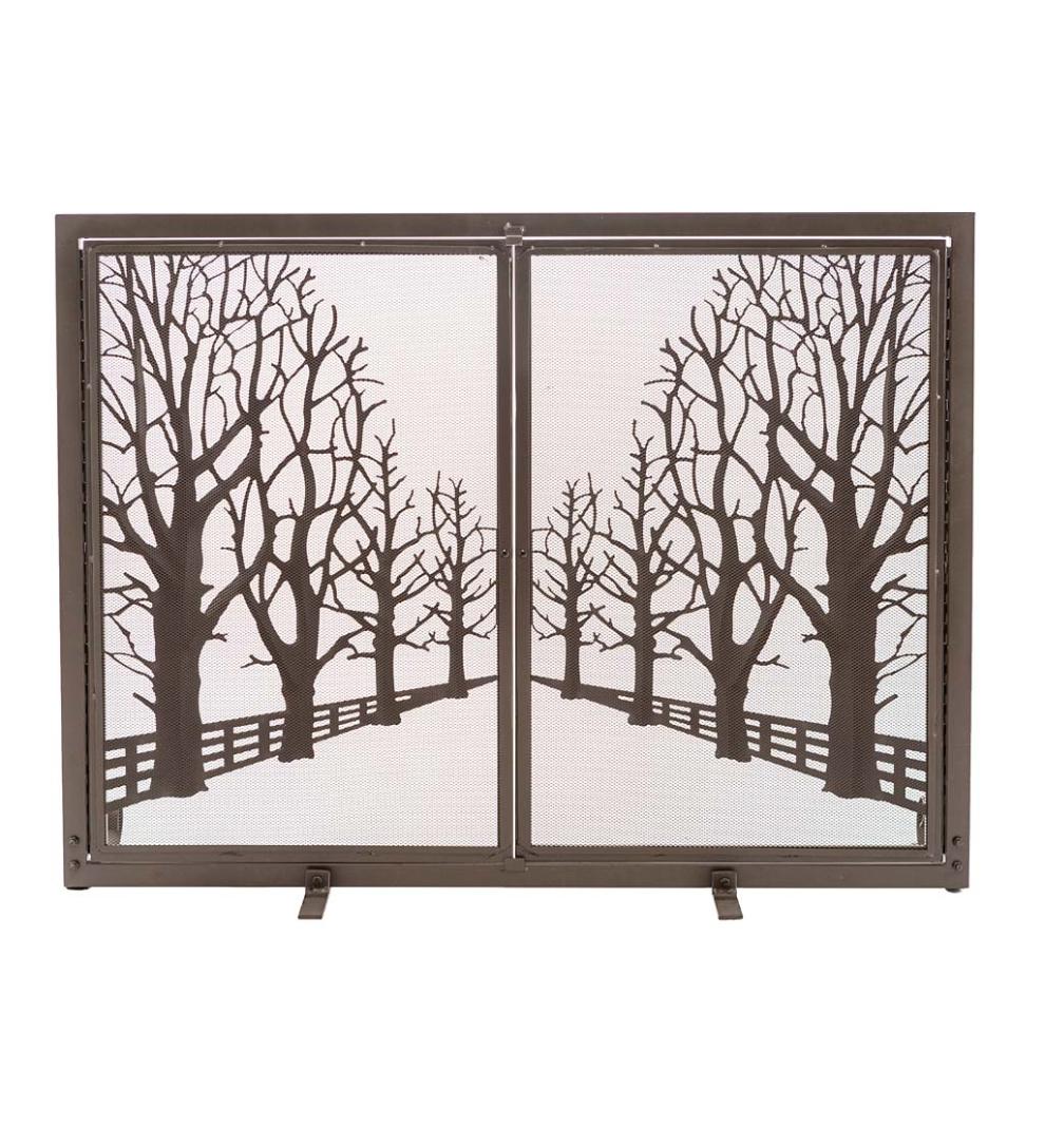 Plow &amp; Hearth Fireplace Screens With Doors | Fireplace &amp; Hearth Country Road Tree Line Fireplace Screen With Doors