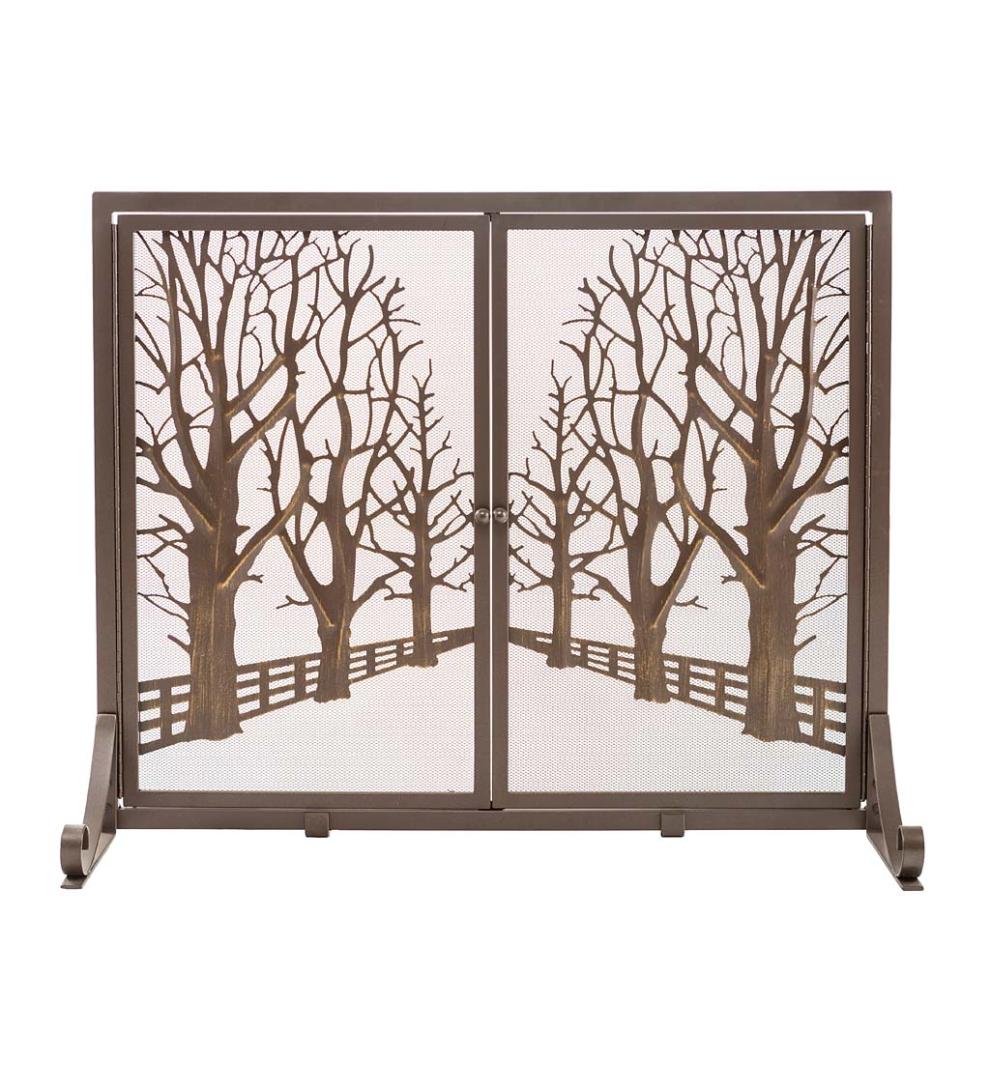 Plow &amp; Hearth Fireplace Screens With Doors | Fireplace &amp; Hearth Country Road Tree Line Fireplace Screen With Doors