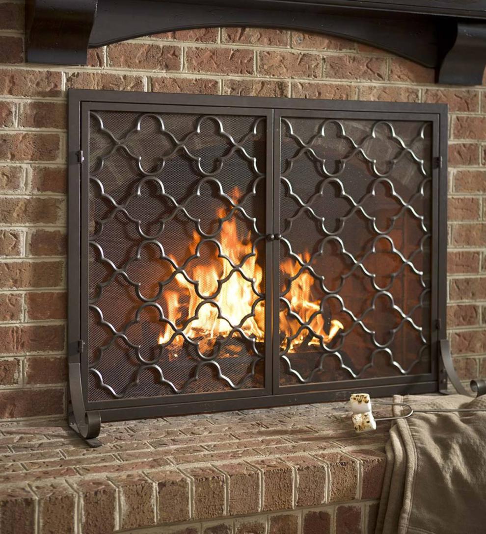 Plow &amp; Hearth Fireplace Screens With Doors | Fireplace &amp; Hearth Geometric Fireplace Screen With Two Doors