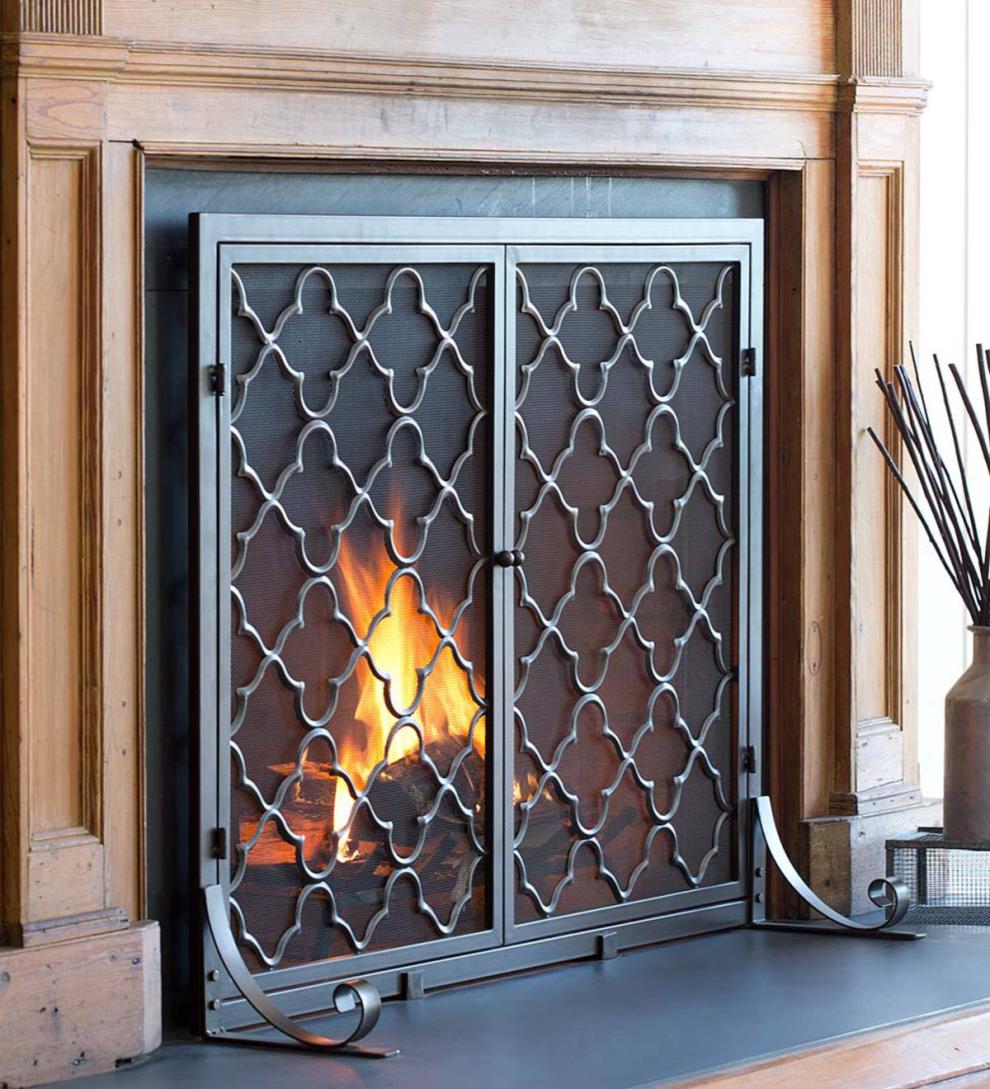 Plow &amp; Hearth Fireplace Screens With Doors | Fireplace &amp; Hearth Geometric Fireplace Screen With Two Doors
