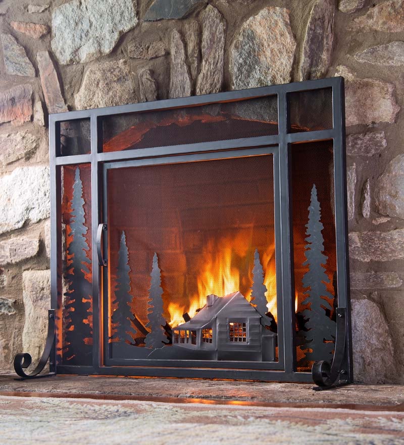 Plow &amp; Hearth Fireplace Screens With Doors | Fireplace &amp; Hearth Mountain Cabin Fire Screen With Door
