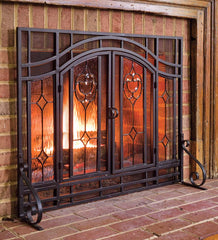 Plow &amp; Hearth Fireplace Screens With Doors | Fireplace &amp; Hearth Small Two-Door Fireplace Screen With Glass Floral Panels - Black