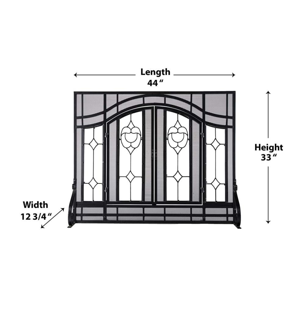 Plow &amp; Hearth Fireplace Screens With Doors | Fireplace &amp; Hearth Small Two-Door Fireplace Screen With Glass Floral Panels - Black