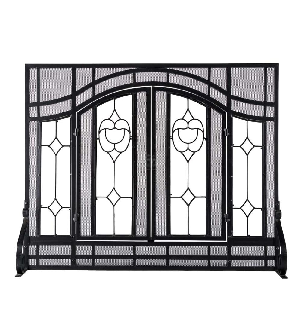 Plow &amp; Hearth Fireplace Screens With Doors | Fireplace &amp; Hearth Two-Door Fireplace Screen With Glass Floral Panels