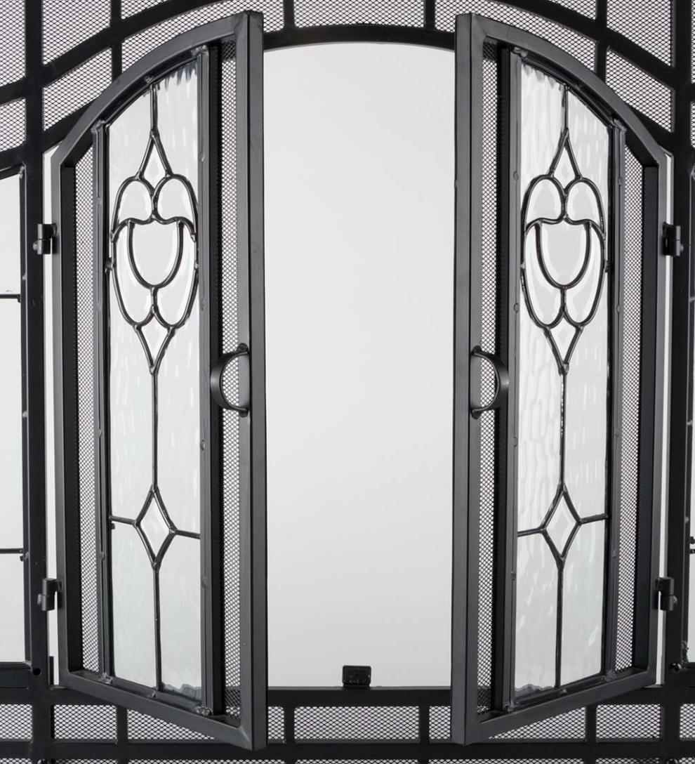 Plow &amp; Hearth Fireplace Screens With Doors | Fireplace &amp; Hearth Two-Door Fireplace Screen With Glass Floral Panels