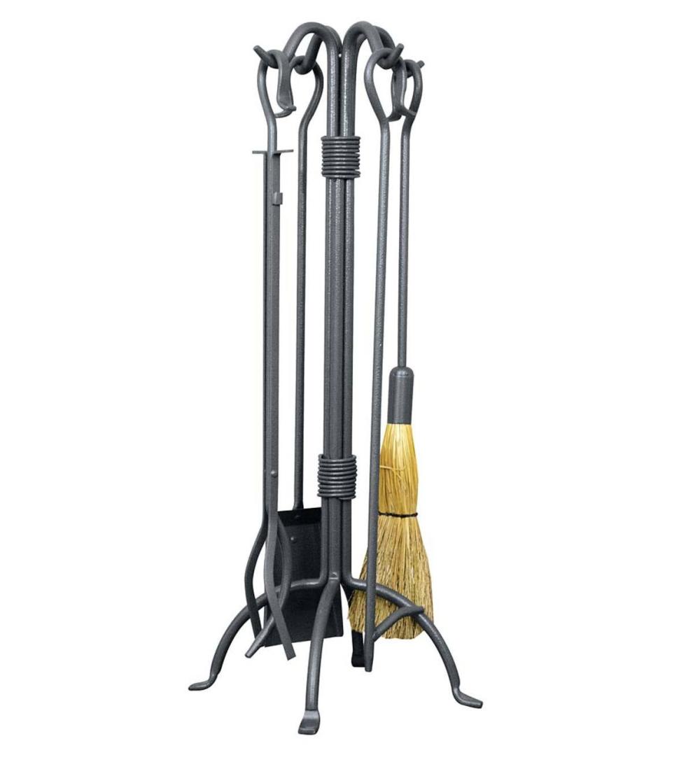 Plow &amp; Hearth Fireplace Tool Sets | Fireplace &amp; Hearth 5-Piece Thick Fireplace Rods Wrought Iron Tool Set - Old World