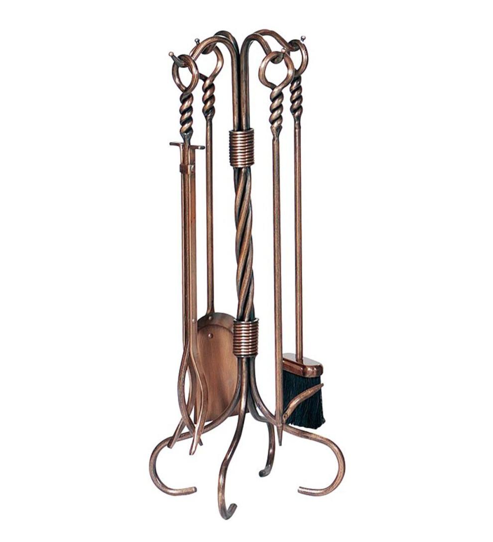 Plow &amp; Hearth Fireplace Tool Sets | Fireplace &amp; Hearth Antique Copper 5-Piece Fireplace Tool Set With Twist Handles - Antique Copper