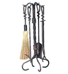 Plow &amp; Hearth Fireplace Tool Sets | Fireplace &amp; Hearth Wrought Iron 5-Piece Fireplace Tool Set With Twist Handles In Antique Rust Finish - Rust