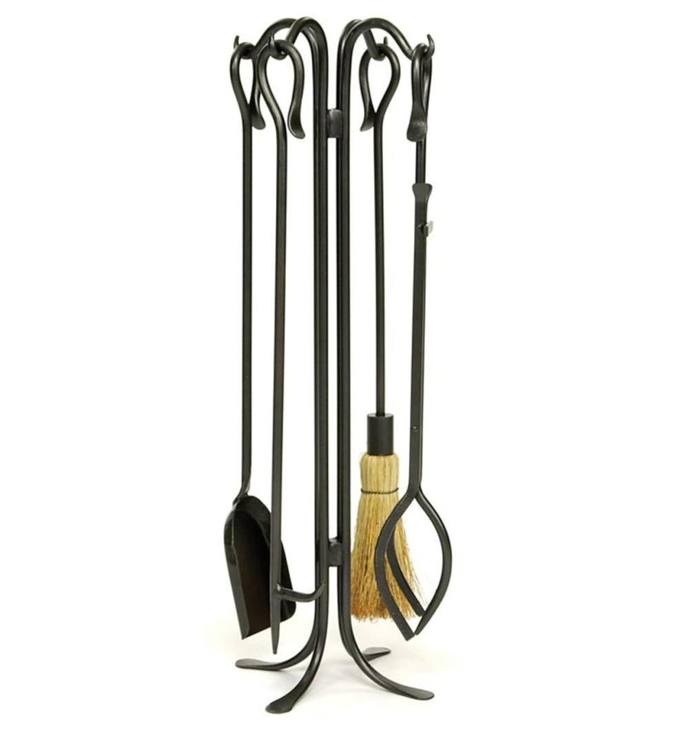 Plow &amp; Hearth Fireplace Tool Sets | Fireplace &amp; Hearth Wrought Iron Hearth Hooks 5-Piece Fireplace Tool Set In Powder-Coated Finish - Graphite