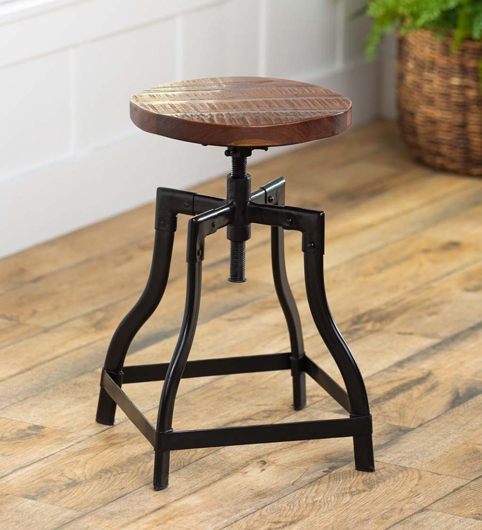 Plow &amp; Hearth Footstools | Indoor Living Allegheny Reclaimed Wood Adjustable Stool With Metal Base