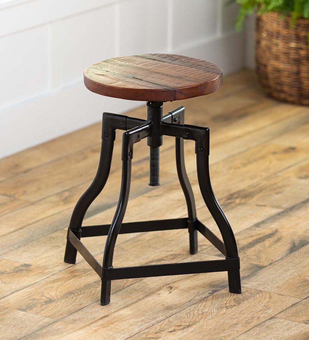 Plow &amp; Hearth Footstools | Indoor Living Allegheny Reclaimed Wood Adjustable Stool With Metal Base
