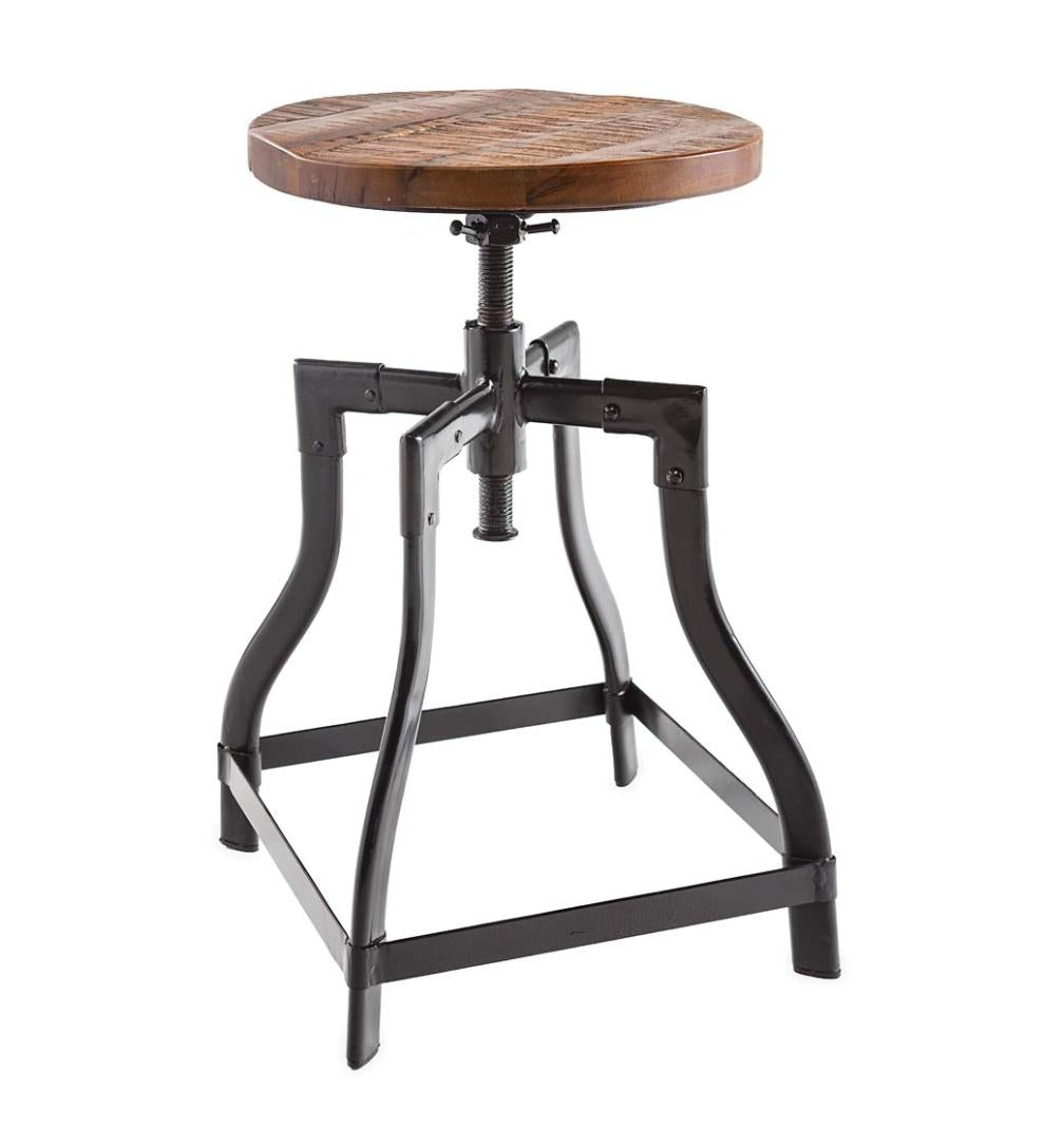 Plow &amp; Hearth Footstools | Indoor Living Allegheny Reclaimed Wood Adjustable Stool With Metal Base