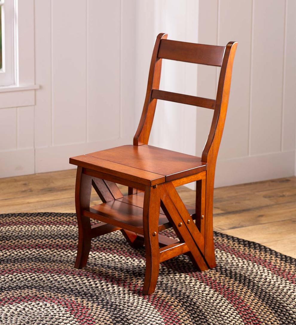 Plow &amp; Hearth Footstools | Indoor Living Reproduction Parawood Ben Franklin Convertible Ladder Chair - Chestnut