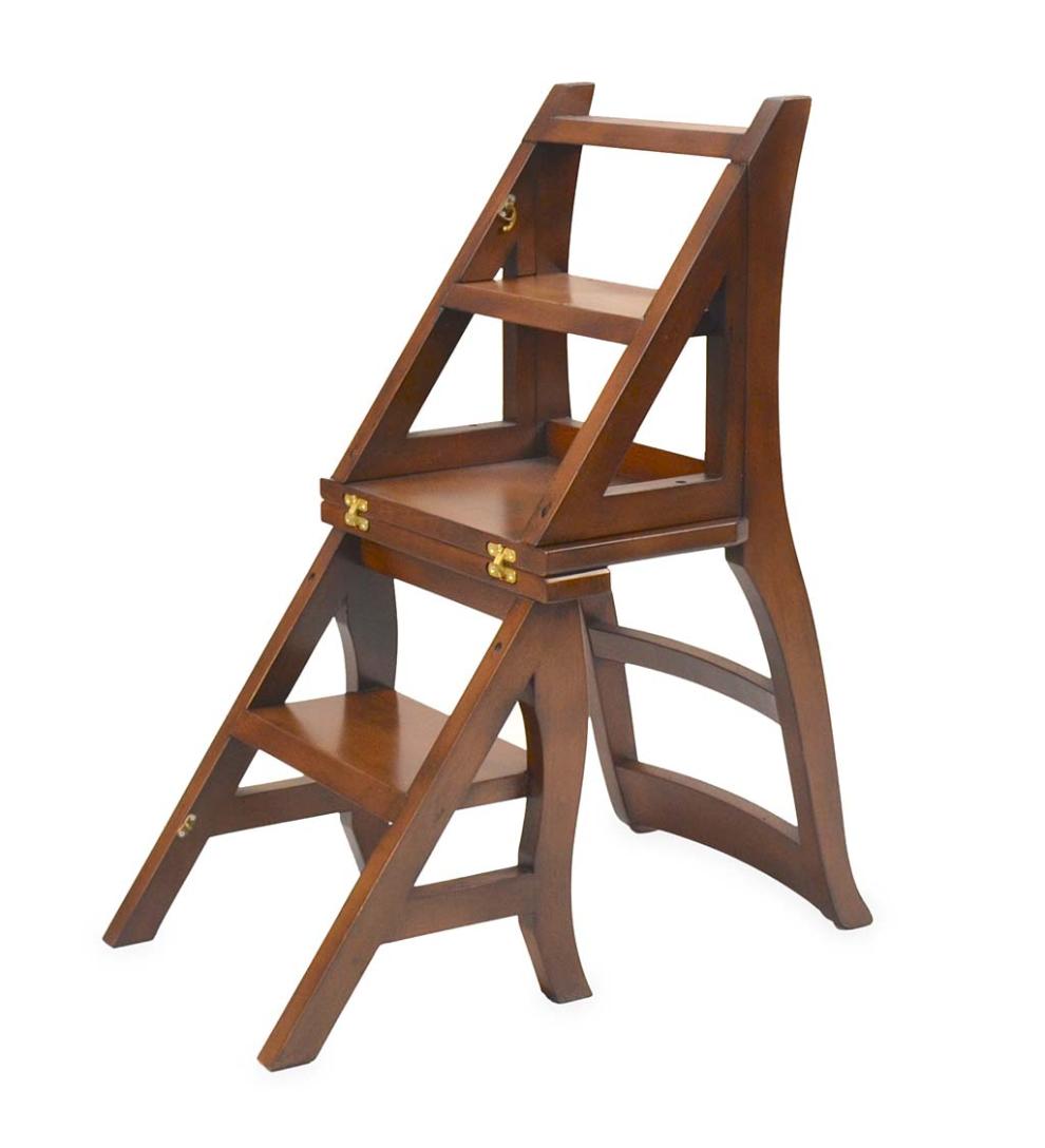 Plow &amp; Hearth Footstools | Indoor Living Reproduction Parawood Ben Franklin Convertible Ladder Chair - Chestnut