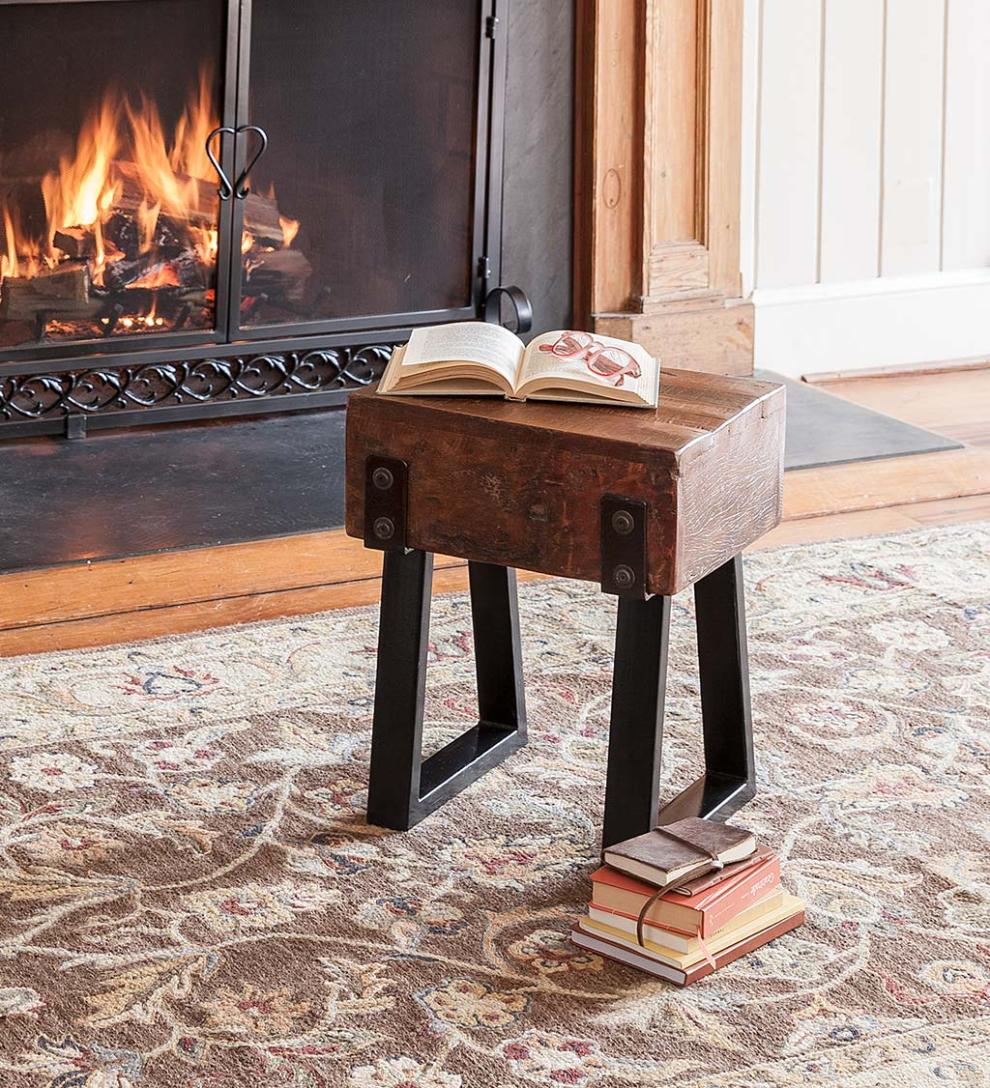 Plow &amp; Hearth Footstools | Indoor Living Richland Indoor/Outdoor Reclaimed Wood Stool/Side Table