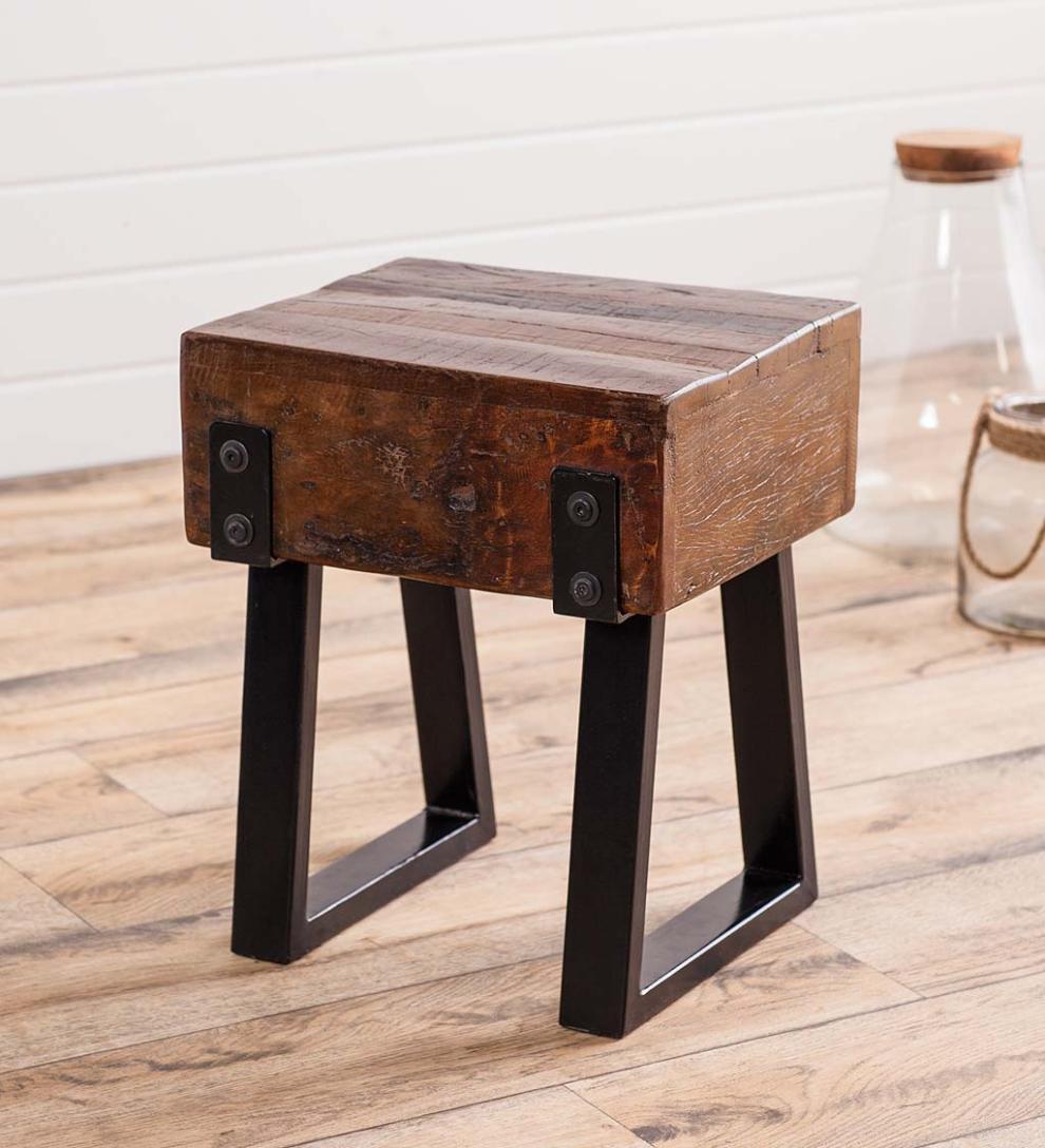 Plow &amp; Hearth Footstools | Indoor Living Richland Indoor/Outdoor Reclaimed Wood Stool/Side Table