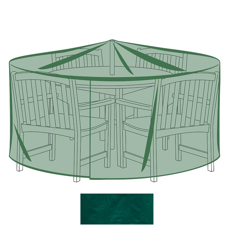 Plow &amp; Hearth Furniture Covers | Outdoor Living Classic Large Round Table &amp; Chairs Outdoor Furniture Cover - Green