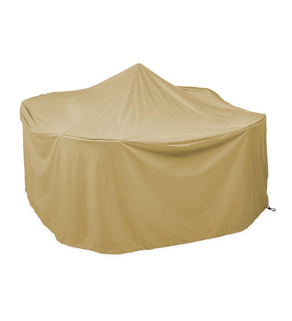 Plow &amp; Hearth Furniture Covers | Outdoor Living Deluxe Extra Large Round Table And Chairs Cover - Tan