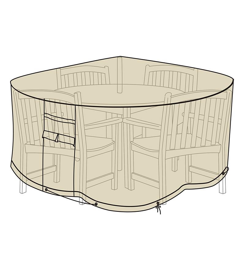 Plow &amp; Hearth Furniture Covers | Outdoor Living Deluxe Large Round Table And Chairs Cover - Tan